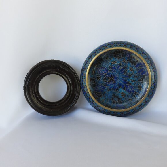 Jingfa Cloisonne Blue and Gold Floral Bowl and Stand Vintage Chinese........325 - Picture 8 of 10